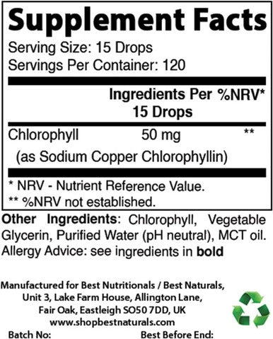 Best Naturals Liquid Chlorophyll Drops - 50 mg - 120 Servings Per Glass Bottle - 2 FL OZ