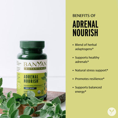 Banyan Botanicals Adrenal Nourish Organic Adaptogen Supplement - Adrenal Support For Natural Energy With Organic Ashwagandha, Gokshura & Guduchi* 90 Tablets Non-Gmo, Sustainably Sourced, Vegan