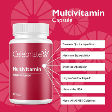 Celebrate Vitamins Bariatric Multivitamin, Iron - Post Gastric Bypass & Sleeve Gastrectomy Supplement For Men & Women - Essential Minerals & Vitamins A, B, D & E (90 Capsules)