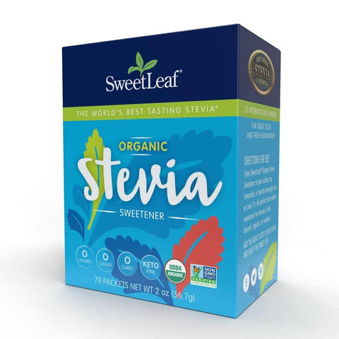 SweetLeaf Organic Stevia Powder Packets Zero Calorie Sweetener with Stevia Leaf Extract No Artificial Sweetener Additive Sugar Keto Friendly Non GMO Gluten 70 Packets (Pack of 2)