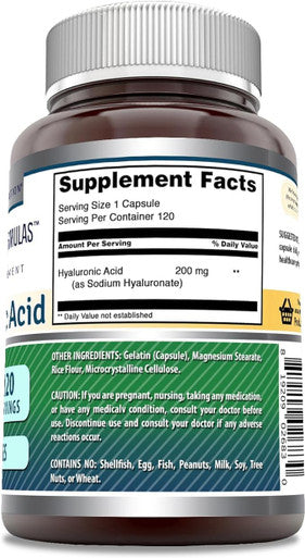 Amazing Nutrition Formulas Hyaluronic Acid Supplement | 200 Mg Per Serving | 120 Capsules | Non-GMO | Gluten | Made in USA | Pack of 2