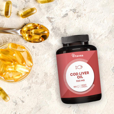 Cod Liver Oil 1120mg Omega-3 DHA & EPA Fish Oil with Vitamins A & D Supports Immune System Heart Brain & Vision Cod Liver Oil Capsules 180 Softgels (6-Month Supply) Vitavea