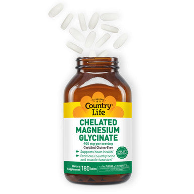 Country Life Chelated Magnesium Glycinate 400Mg 180 Tablets Certified Gluten Free Certified Vegan Certified Halal Non-Gmo Verified