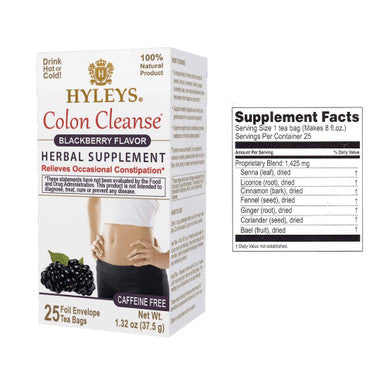 Hyleys Colon Cleanse BlackBerry (1 Pack) and Slim Tea Acai Berry Flavor - Weight Loss Herbal Supplement Cleanse and Detox - 25 Tea Bags (1 Pack)