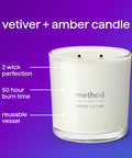 Method Premium Soy Candle Vetiver + Amber 2 Wick Recyclable Jar Up to 50 Hours Burn Time 14 oz