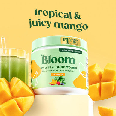 Bloom Nutrition Superfood Greens Powder Digestive Enzymes with Probiotics and Prebiotics Gut Health Bloating Relief for Women Chlorella Green Juice Mix with Beet Root Powder 30 SVG Mango