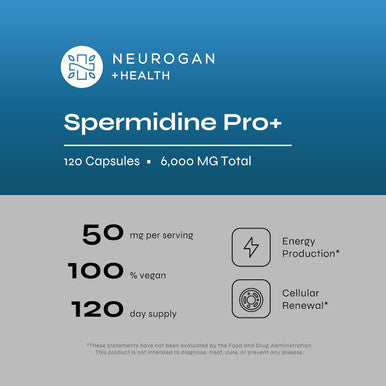 Neurogan Spermidine Pro Supplements Capsules - Enhanced Absorption For Cellular Regeneration, Energy, Healthy Aging & Focus - Spermidine Supplements For Women & Men, Take 1 Daily (50Mg, 120 Capsules)