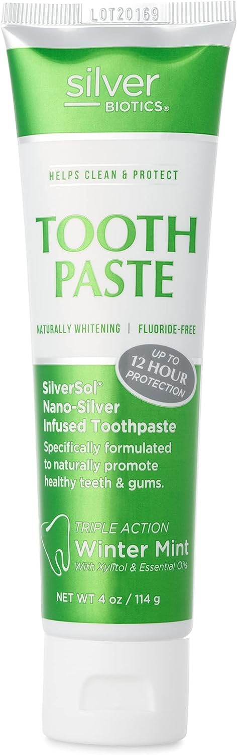 American Biotech Labs Silver Biotics Tooth Paste Silversol Agâ‚„Oâ‚„ 20 Ppm Nano-Silver Infused + Above-Sea Coral Calcium Naturally Whitening Flouride- Winter Mint 4 Oz