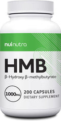 Nui Nutra HMB Supplement (Beta-Hydroxy Beta-Methylbutyrate) | HMB Supplements | 1000mg | 200 Capsules | Muscle Growth Support | Post-Workout Muscle Recovery | for Men & Women