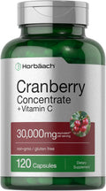 Horbaach Cranberry Concentrate Extract Pills + Vitamin C | 30000Mg | 120 Capsules | Triple Strength Ultimate Potency Formula | Non-Gmo And Gluten Free Supplement