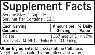 Kirkman 5-MTHF - Hypoallergenic - 120 Vegetarian Capsules - folic Acid Essential for Good Health