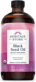 Heritage Store Black Seed Oil Organic Cold Pressed Nigella Sativa Supplement with Thymoquinone Omega 3 6 9 Antioxidant Immune and Joint Support Vegan 16oz