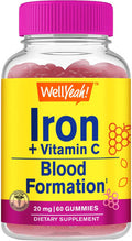 Iron Gummies With Vitamin C -Anemia And Cellular Energy Support, Promotes Red Blood Cell Formation - Energy & Immune System Support -Natural Grape Flavor-60 Gummies