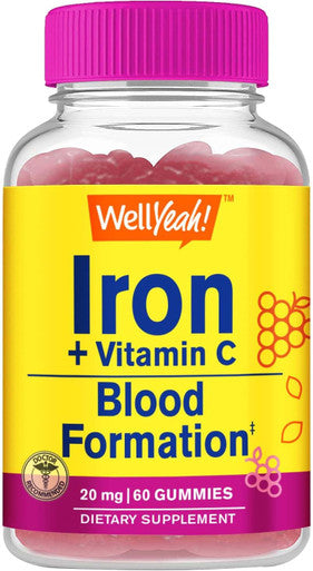 Iron Gummies With Vitamin C -Anemia And Cellular Energy Support, Promotes Red Blood Cell Formation - Energy & Immune System Support -Natural Grape Flavor-60 Gummies