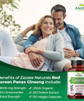 Zazzee Usda Organic Red Korean Panax Ginseng 20:1 Extract, 8000 Mg Strength, 5% Ginsenosides, 120 Vegan Capsules, Standardized