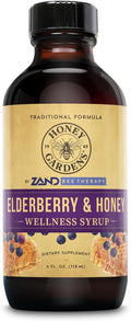 Honey Gardens Elderberry & Honey Immune Syrup - Black Elderberry Syrup For Adults & Kids Natural Throat Defense Wellness Supplement With Propolis & Organic Apple Cider Vinegar - 8 Fl Oz