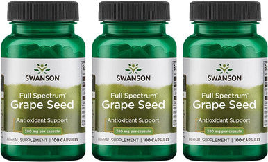 Swanson Grape Seed Heart Antioxidant Radicals Healthy Blood Pressure Support Polyphenols OPCS Herbal Supplement 380 mg 100 Capsules (3 Pack)