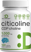 Deal Supplement Citicoline CDP Choline 1000mg Per Serving 120 Capsules Extra Strength Choline Supplements Nootropic B Vitamin Properties Promotes Brain Health Memory & Focus Non-GMO