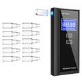 Amzeth Professional Breathalyzer Alcohol Tester: High-Accuracy Digital Lcd Display Bac Alarm 10 Mouthpieces 50 Record Memory Portable For Home & Party (Black With 10 Mouthpieces)
