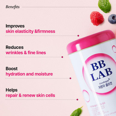 BB LAB Good Night Low Molecular Collagen Powder Stick Supplement Halal Certified Korean Marine Collagen Fish Collagen Peptides Vitamin C Glycine Fast Absorption Mix Berry Flavor
