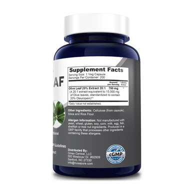 NusaPure Olive Leaf Extract (Non-GMO) 15000 mg - 20% Oleuropein - Vegetarian - Super Strength - No Oil