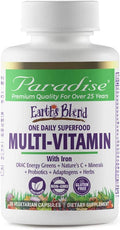 Paradise Herbs Earth's BlendA Organic Superfood Multivitaman with Iron | Antioxidants, Probiotics, Adaptogens, Vitamins A, B, C, D, K2 | Orac Energy Greens + Minerals + Herbs | 30 Vegetarian Capsules