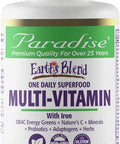 Paradise Herbs Earth's BlendAÃƒâ€šÃ‚Â® Organic Superfood Multivitaman with Iron | Antioxidants, Probiotics, Adaptogens, Vitamins A, B, C, D, K2 | Orac Energy Greens + Minerals + Herbs | 30 Vegetarian Capsules