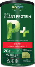 Biochem 100 Plant Protein Flex Vanilla 11.6 oz 20g Vegan Protein KetoFriendly Amino Acid Turmeric Ginger Ayuflex Joint Bone Health Soft Tissue Support
