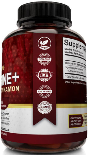NutriFlair Premium Berberine 1200mg, 120 Capsules - Plus Pure True Ceylon Cinnamon, Berberine HCI Root Supplements Pills - Supports Glucose Metabolism, Immune System, Healthy Weight Management