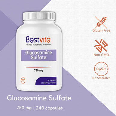 BESTVITE Glucosamine Sulfate 750mg per Capsule (240 Capsules) - No Stearates - Gluten Free - Non GMO - Joint Support