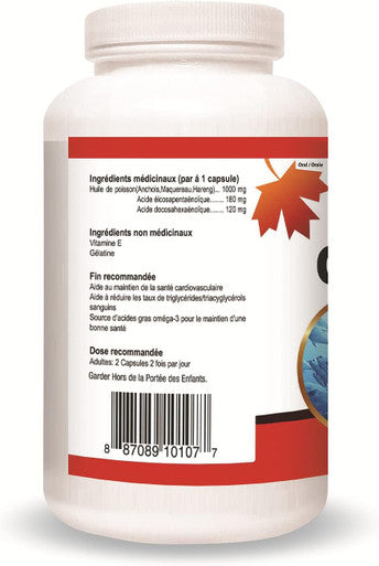 Nutridom Fish Oil Omega-3 Fatty-Acids EPA DHA 1000mg 300 Softgels | Anchovy, Mackerel, Herring | Supports cardiovascular health | Made in Canada