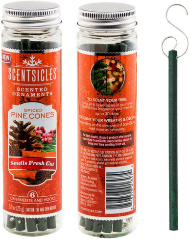 Scentsicles Spiced Pine Scented Ornaments with Hooks - 2 Bottles (12 Sticks Total)