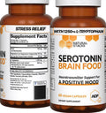 Natural Stacks Serotonin Brain Food W/L-Tryptophan & Rhodiola Rosea - Mood Support Supplement - Promotes Positive Mood, Calmness, Stress Relief - Happy Mood & Brain Support Supplement - 60 Capsules