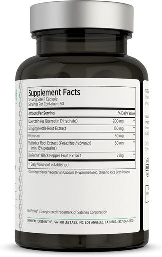 Les Labs Sinus & Seasonal Sinus Relief Nasal Health Balanced Histamine Response Clear Lungs & Respiratory Health Butterbur Quercetin Nettle Root & Bromelain Non-GMO Supplement 60 Capsules