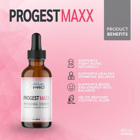 Biolabs Pro Progest Maxx Progesterone Oil Natural Bioidentical Progesterone For Women Hot Flashes & Menopause Support 2Oz Bottle - Six Month Supply