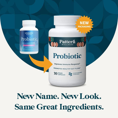 Pattern Wellness Probiotic Supplement - 51 Billion Cfu - Promotes Healthy Gut Flora - Maintains Digestive Balance & Boosts Immune Health - All Natural Non-Gmo - 60 Vegan Capsules