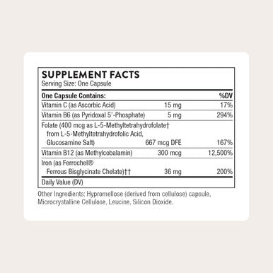 THORNE Advanced Iron Complex Complete Blood Support Formula Elemental Iron Folate B and C Vitamins for Optimal Absorption Chelated Iron Supplement Gluten Dairy and Soy Free 60 Capsules