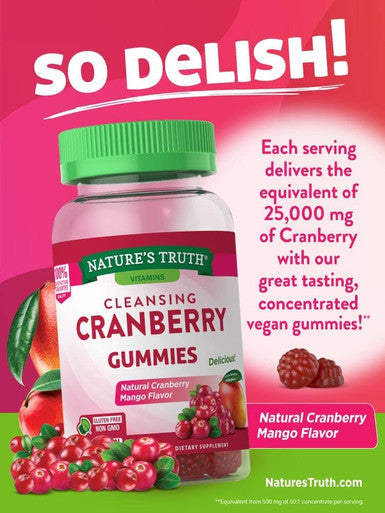 Cranberry Gummies | 60 Count | Vegan, Non-GMO & Gluten Supplement | Supports Urinary Tract Health | Cranberry Mango Flavor | by Natures Truth
