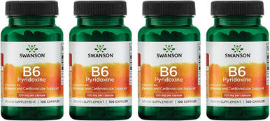 Swanson Vitamin B-6 (Pyridoxine) Cardio Health Support Energy Metabolism 100 Milligrams 100 Capsules (4 Pack)