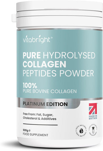Vitabright Collagen Powder for Women & Men 500g 50 Servings Highly Bioavailable Hydrolyzed Collagen Pure Collagen Peptides Powder High Strength Collagen Supplements for Women. VitaBright Bovine Collagen Powder