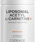 Codeage Liposomal Acetyl-L-Carnitine+ Supplement - 500 mg Acetyl-L-Carnitine per Serving - 3-Month Supply Liposomal Delivery - Alcar Supplement - L-Carnitine - Non-GMO Gluten- 90 Capsules