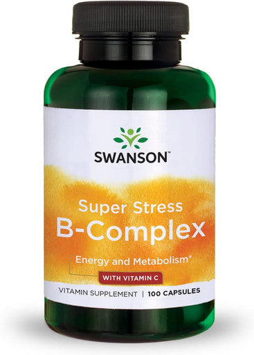 Swanson Vitamin B-Complex w/Vitamin C - Natural Supplement Promoting Stress Relief Energy Support & Aiding Immune Health - May Support Metabolism & Nervous Health - (100 Capsules)