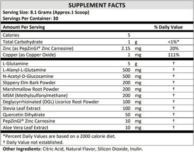 Terra Origin Healthy Gut Powder (Berry Flavor) 30-Servings With L-Glutamine, Zinc, Glucosamine, Slippery Elm Bark, Marshmallow Root And More