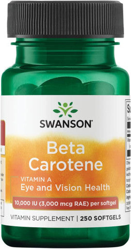 Swanson Beta-Carotene - Vitamin A Supplement Promoting Immune Health Eye & Skin Health - Natural Wellness Formula - (250 Softgels 3000mcg Each)