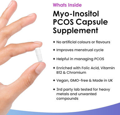 Myo-Inositol Pcos Supplement - Myo Inositol Capsules Pcos Supplement Enriched With Folic Acid, Vitamin B12 And Chromium - Hormone Balance For Women 120 Vegan Capsules Uk Made Leaf Vitamin B8