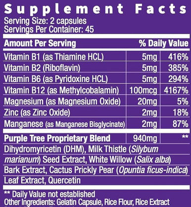 Purple tree Post-Celebration Wellness | Liver Support Body Replenisher, Rapid Hydration | Dihydromyricetin DHM, Milk Thistle, Electrolytes, Vitamin B, Willow Bark, Quercetin (90 Pills)