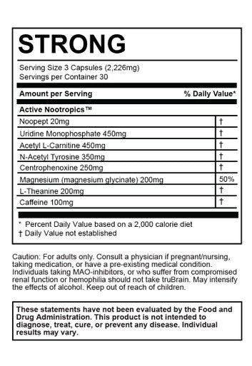 TruBrain Nootropic Capsules - Focus, Energy, Clarity. Fast Absorbing Nootropics Capsules | Brain Boosters | Improve Memory | Stop Procrastination (Strong)