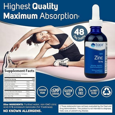 Trace Minerals Ionic Zinc 50 Mg - Dietary Supplement With Zinc, Magnesium & Chloride - Support Healthy Digestion & Immune Function - Zinc For Skin & Brain Health - 2 Fl Oz (About 48 Servings)