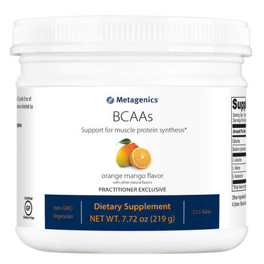 Metagenics BCAAs Powder 7.72 oz (219 g) Orange Mango Flavor 30 Servings - Non-GMO Gluten Free Vegetarian