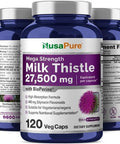 Nusapure Milk Thistle Extract 27,500Mg 120 Veggie Capsules (50:1 Extract, Non-Gmo, Vegan) Max Strength - Standardized 80% Silymarin, Bioperine